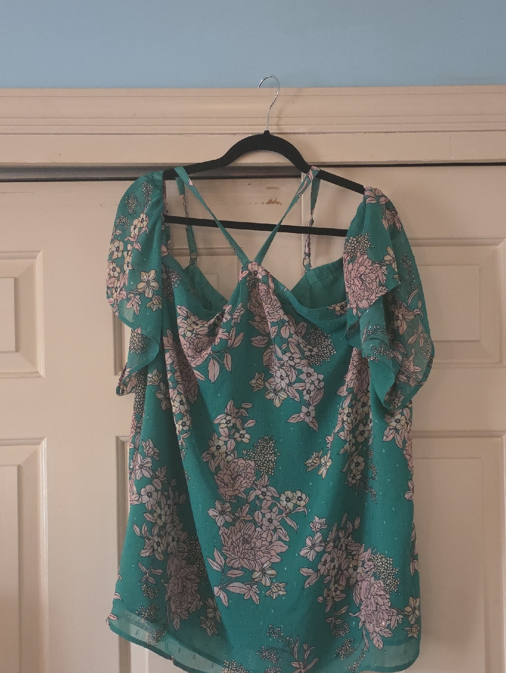 torrid Teal Floral Cold-Shoulder Blouse